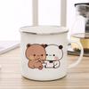 Эмалевая чашка с изображением мультяшного медведя с молоком и рисунком, чашка для кофе, чая, милого животного, завтрака, десерта, 11 унций, чашка для молока и воды, подарок для пары