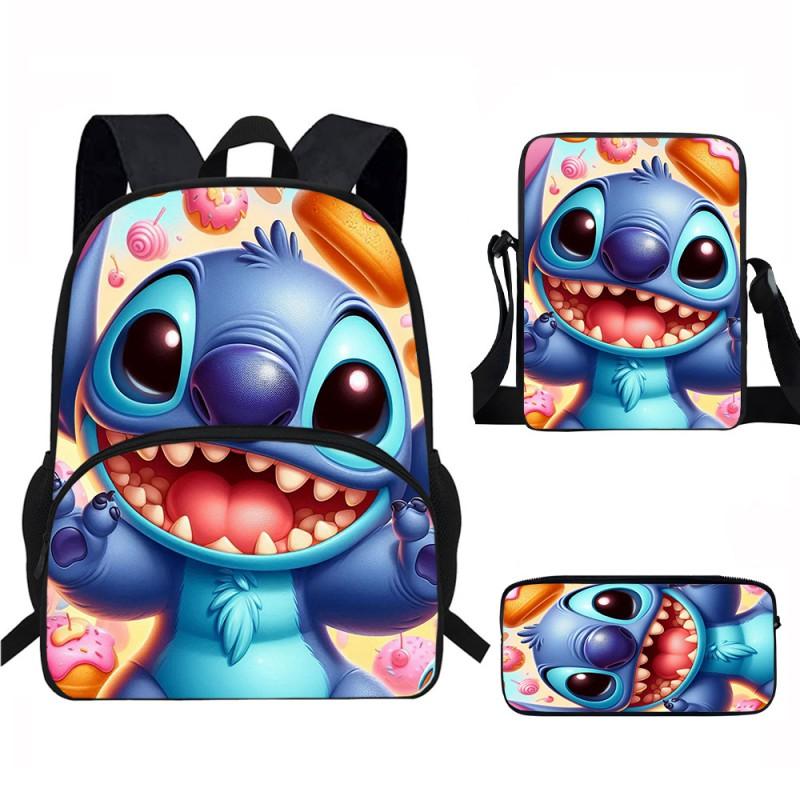 Stitch Kids School Backpack Set Elementary Students Oxford Fabric Ergonomic Design Printed Cartoon 3-Piece Bundle