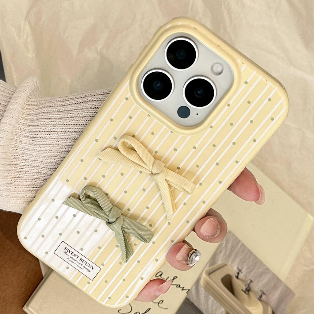 Korean-style fresh polka dot bow iPhone 16 phone case, suitable for Apple 17, soft 13, 3D 15 Pro Max, 12