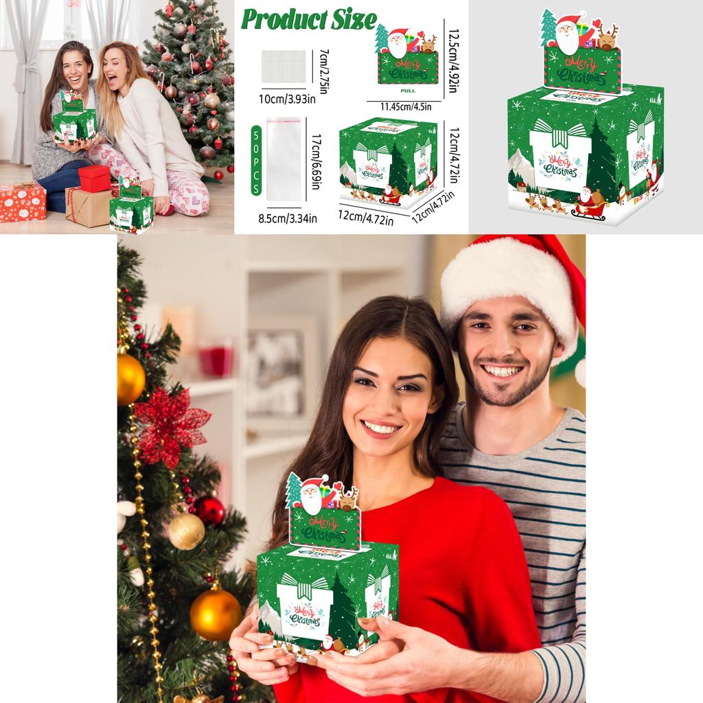 Green Christmas Party Gift Box With Santa Claus Print For Family And Friends