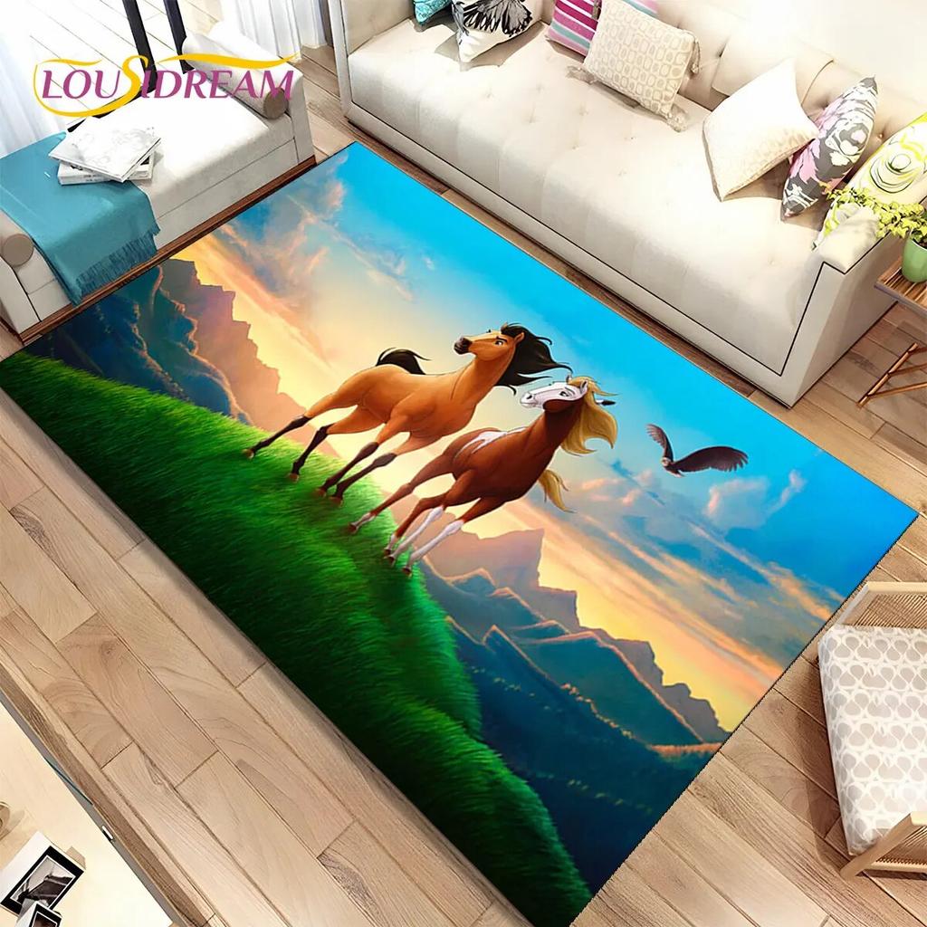 Коврик Spirit Riding Free Horses с мультяшным рисунком, коврик для дома, гостиной, спальни, дивана, коврик для двери, детский нескользящий напольный коврик 3D