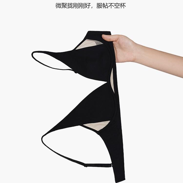 Sexy triangle cup underwear women's small breasts without steel rings, comfortable and breathable thin shoulder straps, deep V mesh black bra set