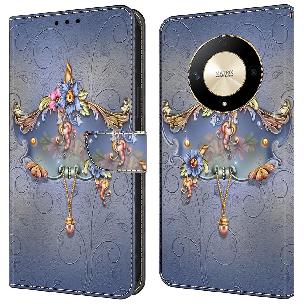 Для Honor Magic6 Lite 5G/X50 5G/X9b 5G Кожаный чехол с принтом и отделениями для карт/наличных, чехол для телефона