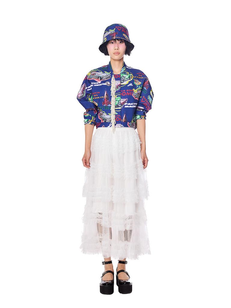 Greedius Sheer Ruffle Lace Maxi Skirt