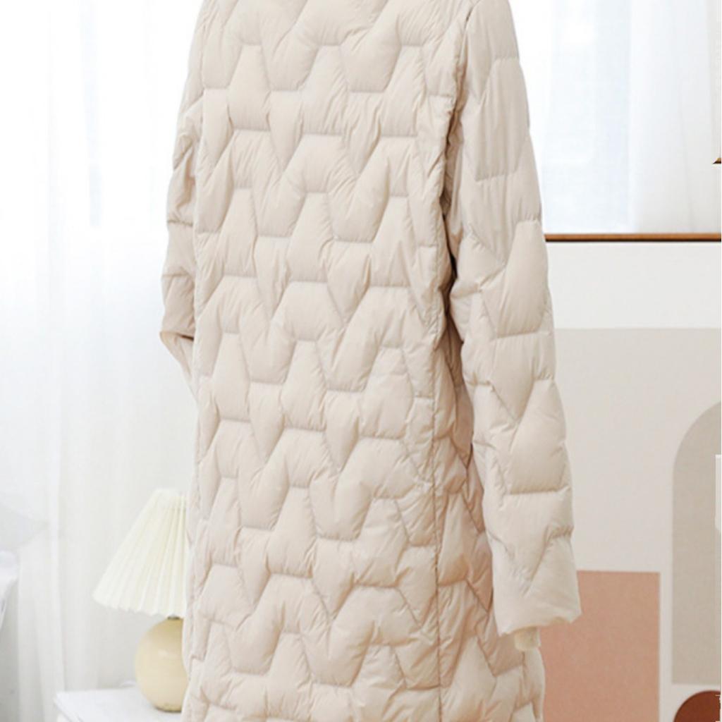 2024 осень и зима новый легкий пуховик женский средний и длинный без воротника куртка с легкой круглой горловиной тонкий прилив