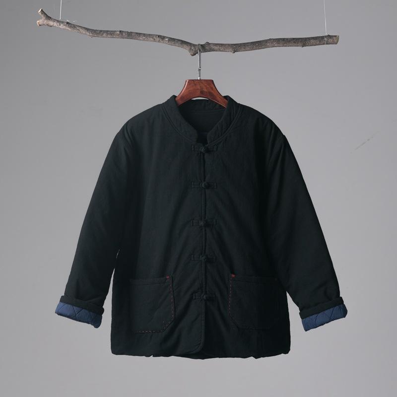 Зимний новый хлопок и лен ретро свободный воротник-стойка китайская застежка ручная работа теплый топ женская короткая хлопковая одежда