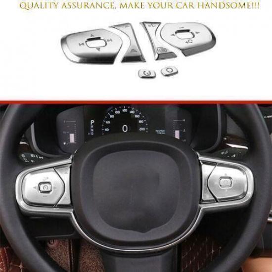 For Volvo XC90 2016-2024 Silver Alloy Steering Wheel Control Button Cover Trim