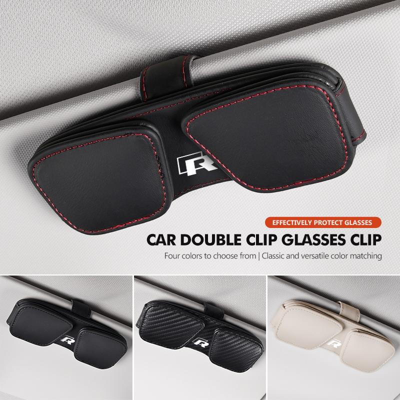 For Volkswagen VW Double Card Leather Magnetic Eyeglass Frame Sunglasses Clip Tiguan CC Jetta Polo Golf 4 5 6 Passat B5 B6 B7 CC zk0