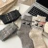 Fair Isle Elk Wool Socks - Cozy Mid-Tube Winter, Christmas Style with Japanese Bow