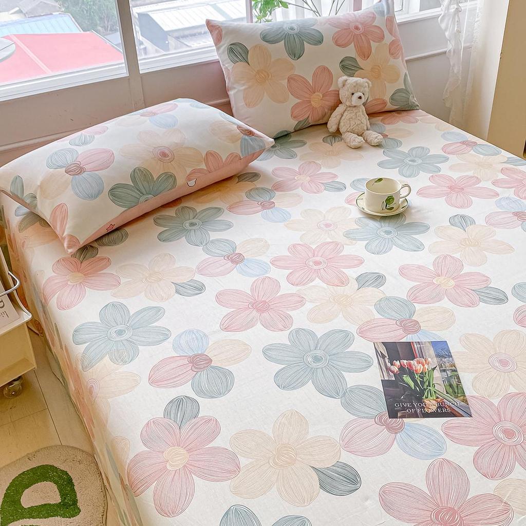 Комплект постельного белья из чистого хлопка, три предмета - Грубая ткань, на резинке, Подходит для общежитий и младенцев