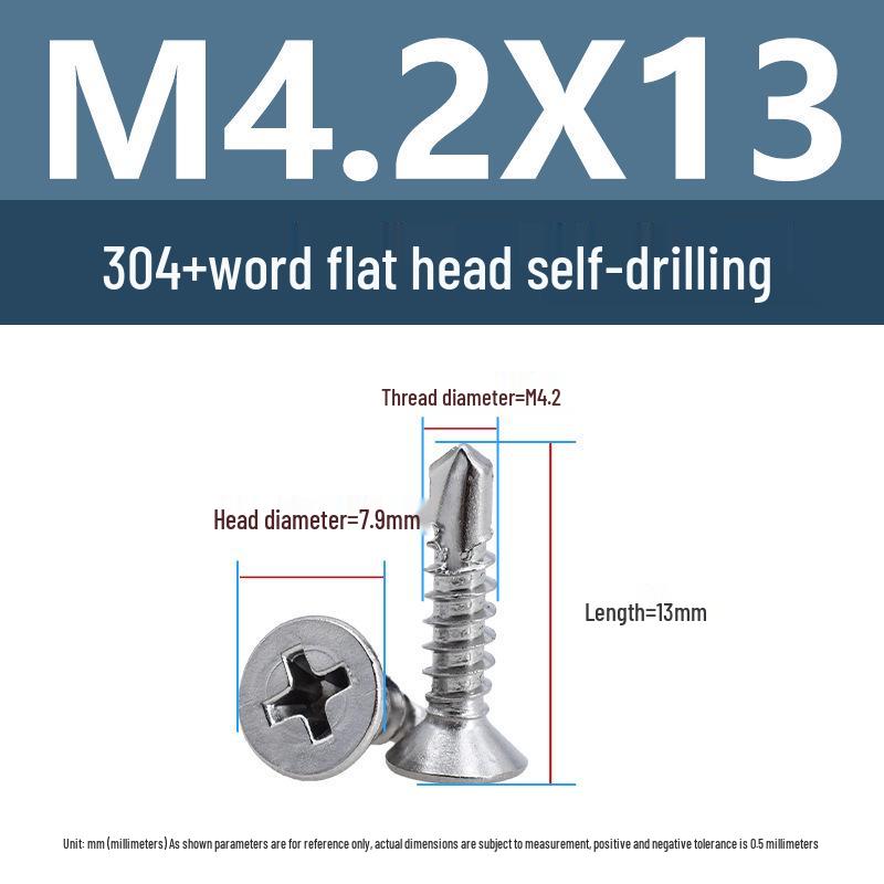 304 Stainless Steel Phillips Countersunk Head Self-Tapping Drill Tail Screw M3.9 M4.2