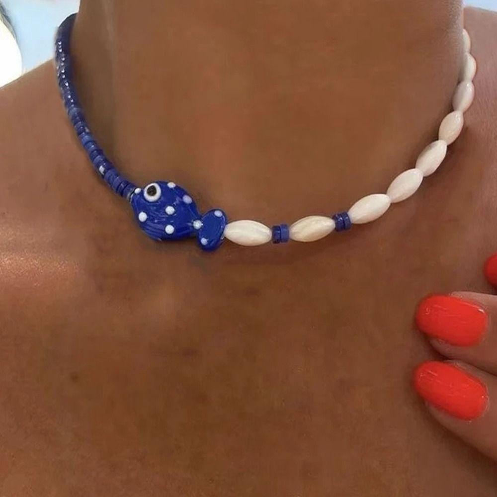 Jewelry Mini Fish Necklace Colorful Ocean Style Beach Choker Fish Pendant Necklace Vacation