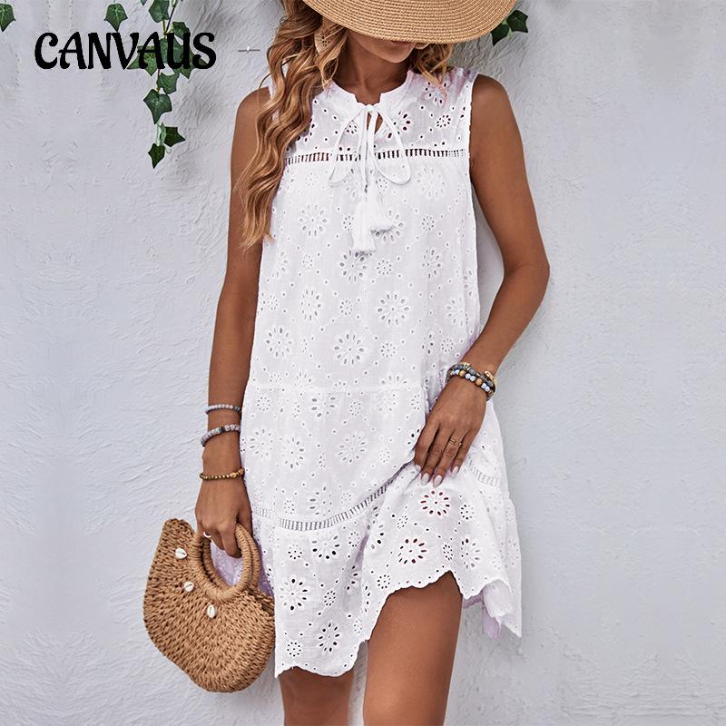 Летнее женское платье без рукавов, модное отпускное темпераментное элегантное белое платье