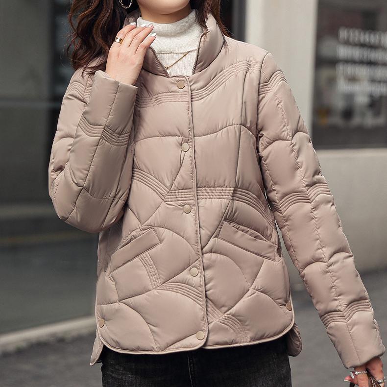 Зимняя женская пуховая куртка с тиснением, короткая модная легкая хлопковая стеганая куртка с воротником-стойкой