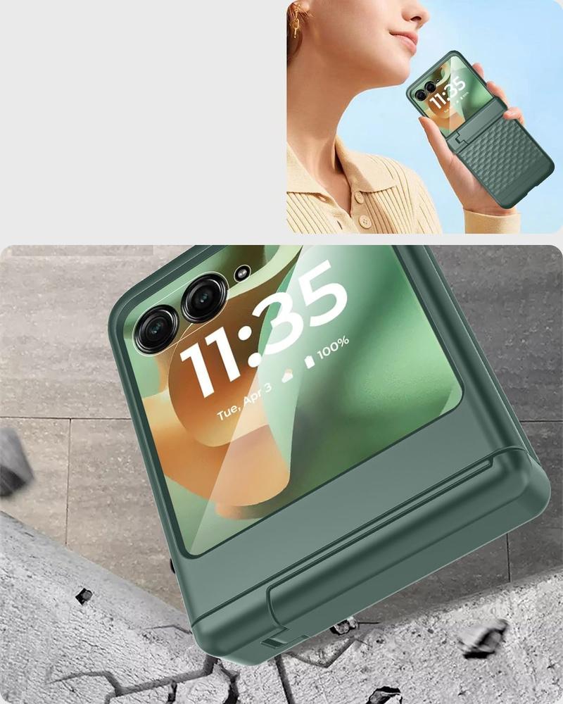 Case for Motorola Razr 70 Ultra / 60 Ultra, PC Kickstand Case, with glass, green