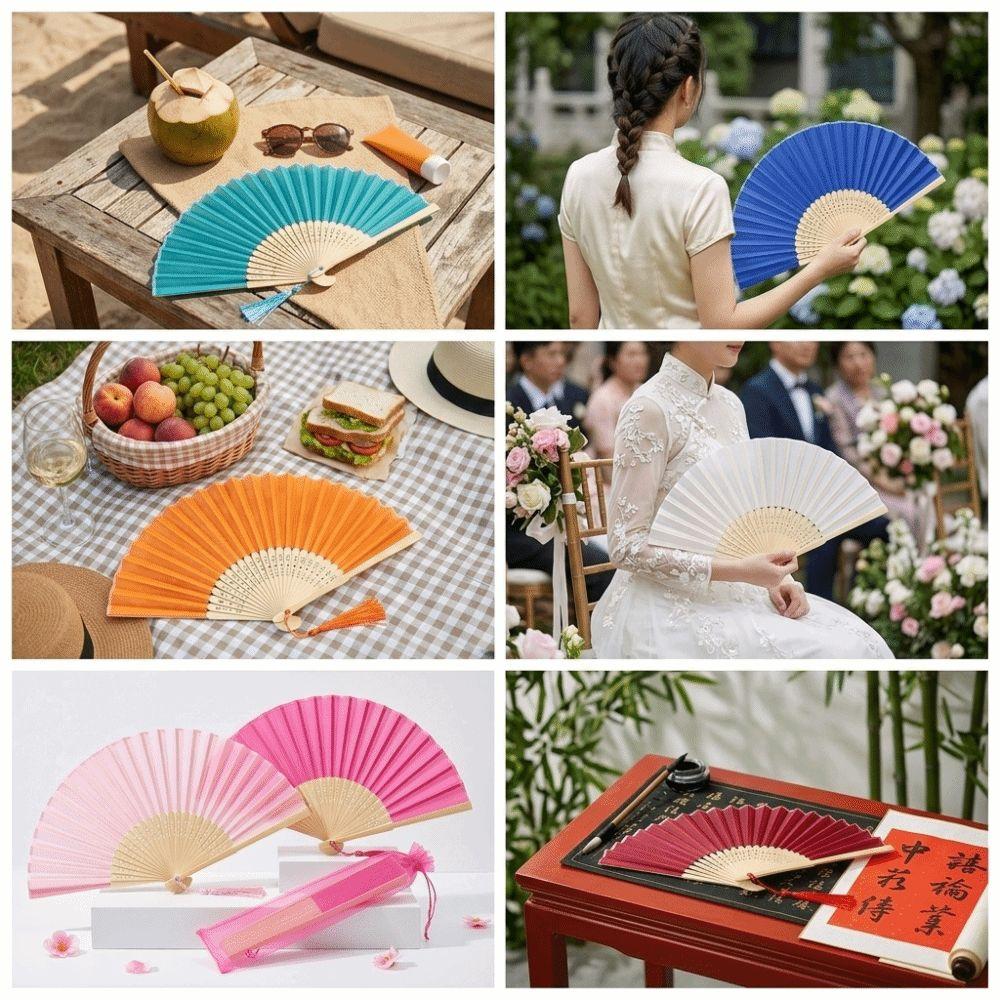 Wear Resist Silk Hand Fan Chinese Style Bamboo Hand Fan Classical Dance Fan Home Decoration