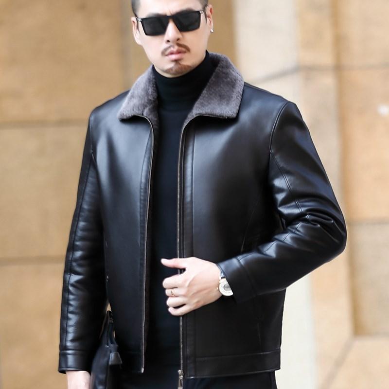 Middle-aged and Elderly Men's Genuine Leather Jackets, Fur All-in-one Casual Thickened and Velvet Sheepskin Jackets, Short Coats