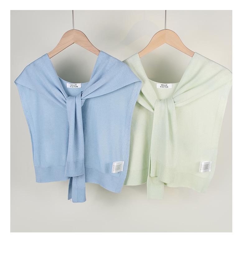 Женский кардиган-шаль из вязаной шерсти в корейском стиле - Однотонный, свободный крой, идеально подходит для кондиционируемых помещений, Защита плеч и шарф.