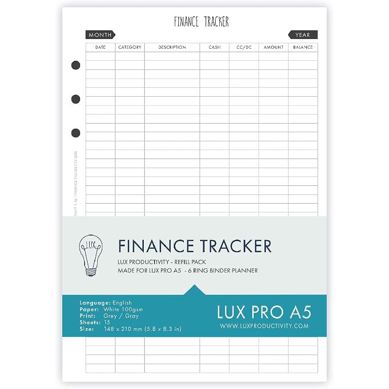 LUX PRO A5: Binder Dividers – LUX Productivity Refill Pack - Planner Page erts - Compatible with the LUX PRO A5 6-Ring Binder Organizer