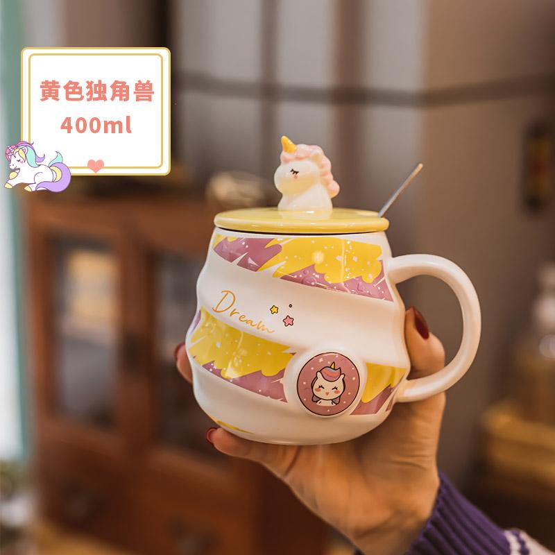 Unicorn Ceramic Mug Cute Girls Gift Water Cup with Lid and Spoon Home Office Breakfast Coffee Cups