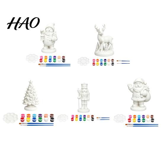 Girls Boys Holiday Craft Gifts DIY Coloring Christmas Figurine Kit, Paints & Brushes Included, Santa Snowman Reindeer Table Decorations Nutcracker