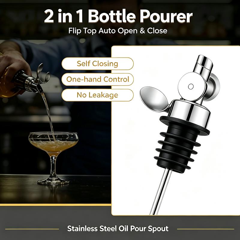 Stainless Steel Oil Spout Pourer Flip Top Cap Wine Vinegar Olive Oil Bottle Stopper Dispenser Kitchen Accessory 1Pc 2Pcs 5