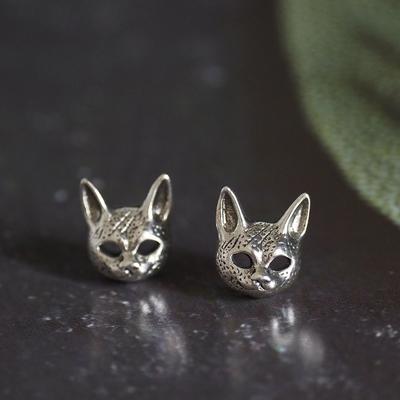 Корейская версия модного темперамента, старинные серебряные мужские и женские серьги-хипстеры в виде котенка, украшения для кошачьих ушей, ретро-ювелирные изделия