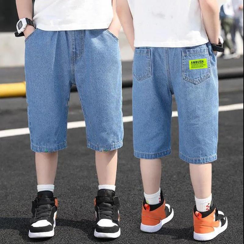 Детские джинсовые шорты Брюки с пятью точками Летние маленькие средние и большие детские джинсовые брюки Тонкие повседневные укороченные брюки