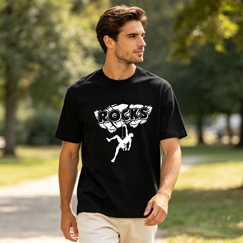 Retro Rocks Climbing Print Tshirt For Unisex Bold Climber Silhouette Casual Cotton Tee Rock Climbing Bouldering Humor Short Sleeve