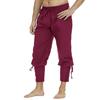 Men Pants Medieval Vikings Pirate Ankle-banded Strap Elastic Loose Waist Pleated Lace-up Solid Color Cropped Trousers Cosplay Performance Costume