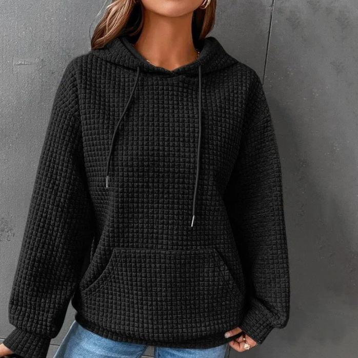 Осенне-зимний однотонный вафельный свитер с длинными рукавами и круглым вырезом, однотонный топ