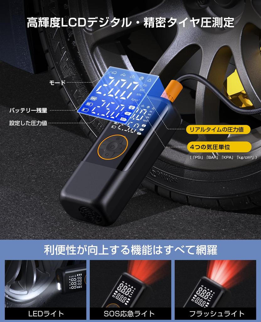 Электрический насос для шин для велосипедов и мотоциклов ЖК-дисплей Накачивает за 10 2025 Новый умный 150 PSI Регулируемый Совместимый с Presta и Schrader Быстрое хранение и