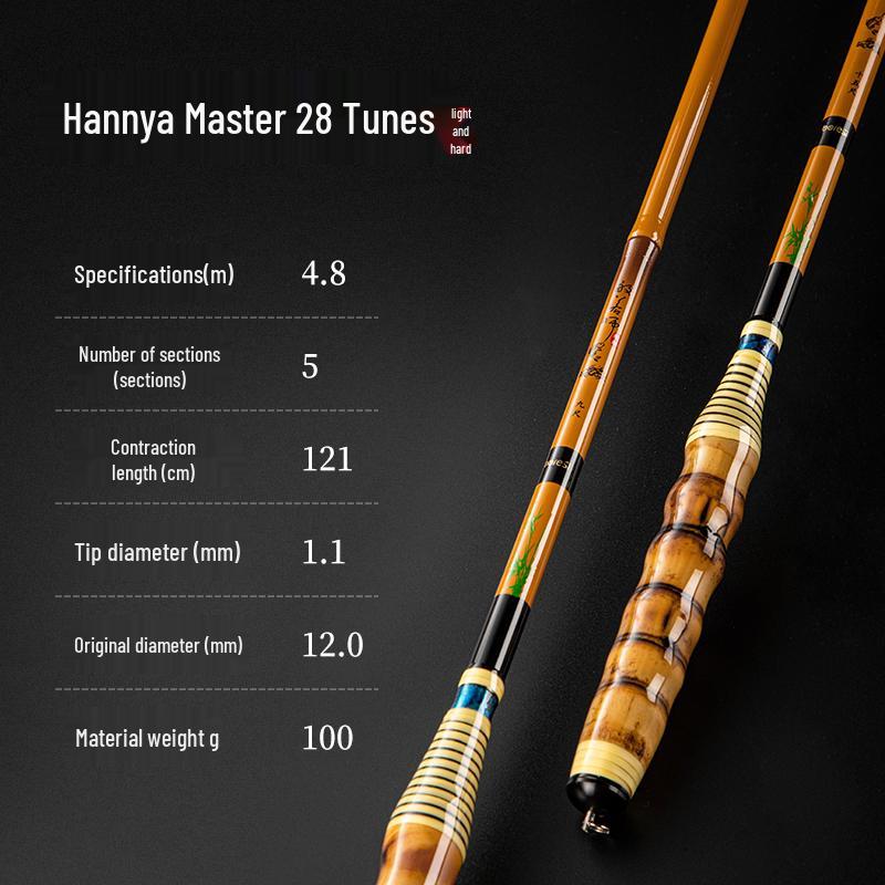 Супержесткий и тонкий бамбуковый удилище для ловли карася - Тайваньская ручная удочка Luohan 37, 28, 19 тонов