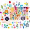 Wooden Cartoon Fire School Bus Fishing Logarithmic Board Shape Matching Puzzle Puzzle Building Block Cognitive Educational Toy