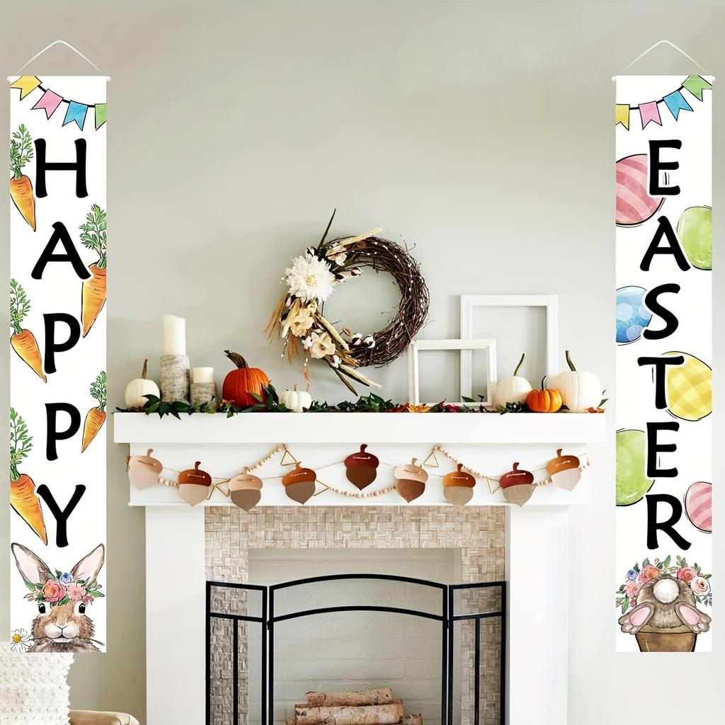 Easter Door Banner Bunny Eggs Rabbits 1 Pair Polyester 30.48x179.83cm Indoor Outdoor Decor