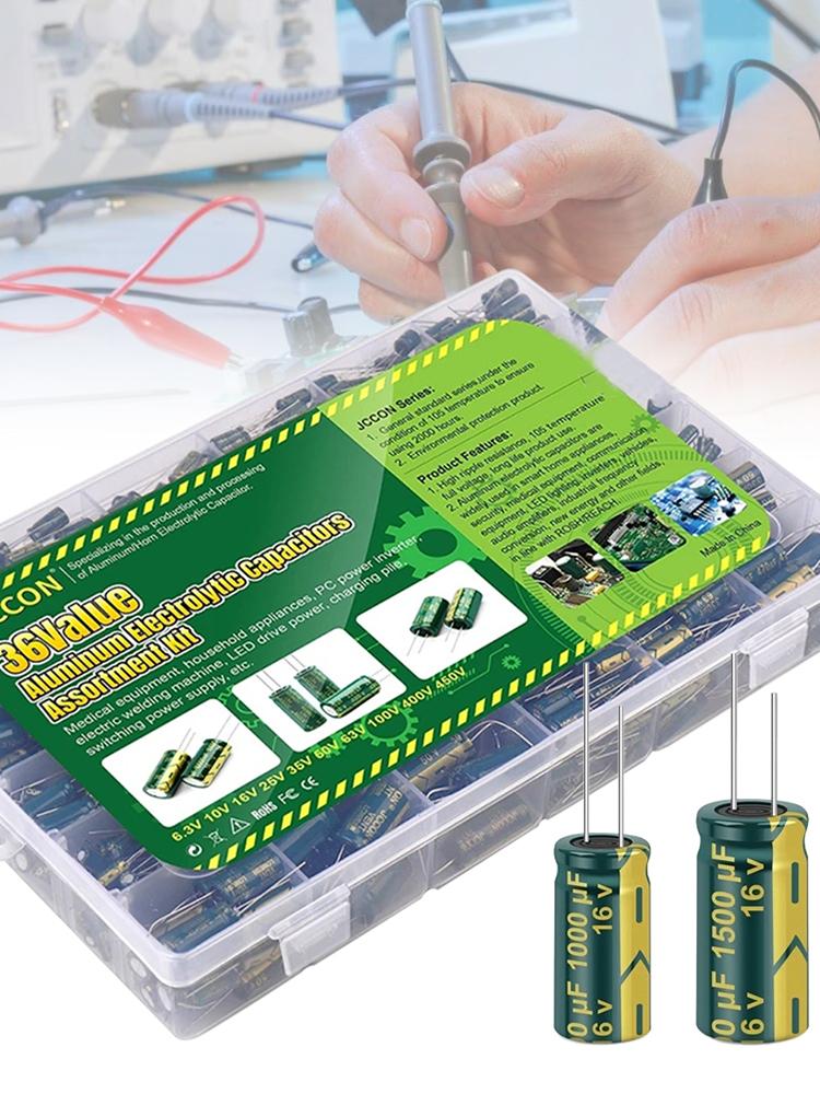 15/24/36 номиналов 225/460/925 шт. Набор переменных конденсаторов в ассортименте с коробкой для хранения Набор алюминиевых электролитических конденсаторов