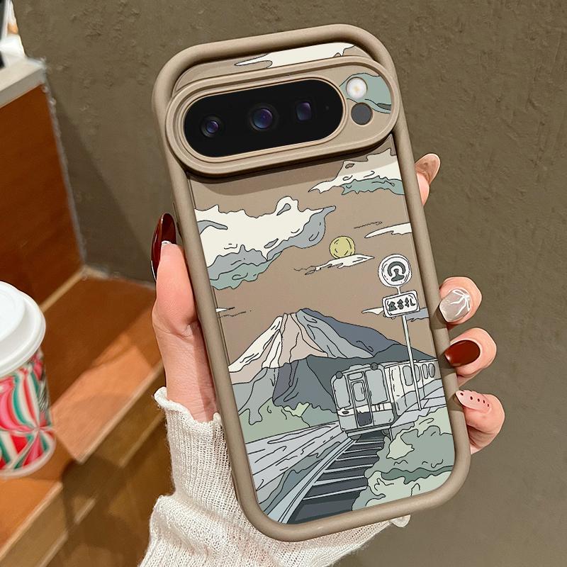 Матовый противоударный чехол для телефона с рисунком мультяшных гор для Google Pixel 9 Pro XL 8 Pro 8A, защита объектива, мягкий бампер из ТПУ
