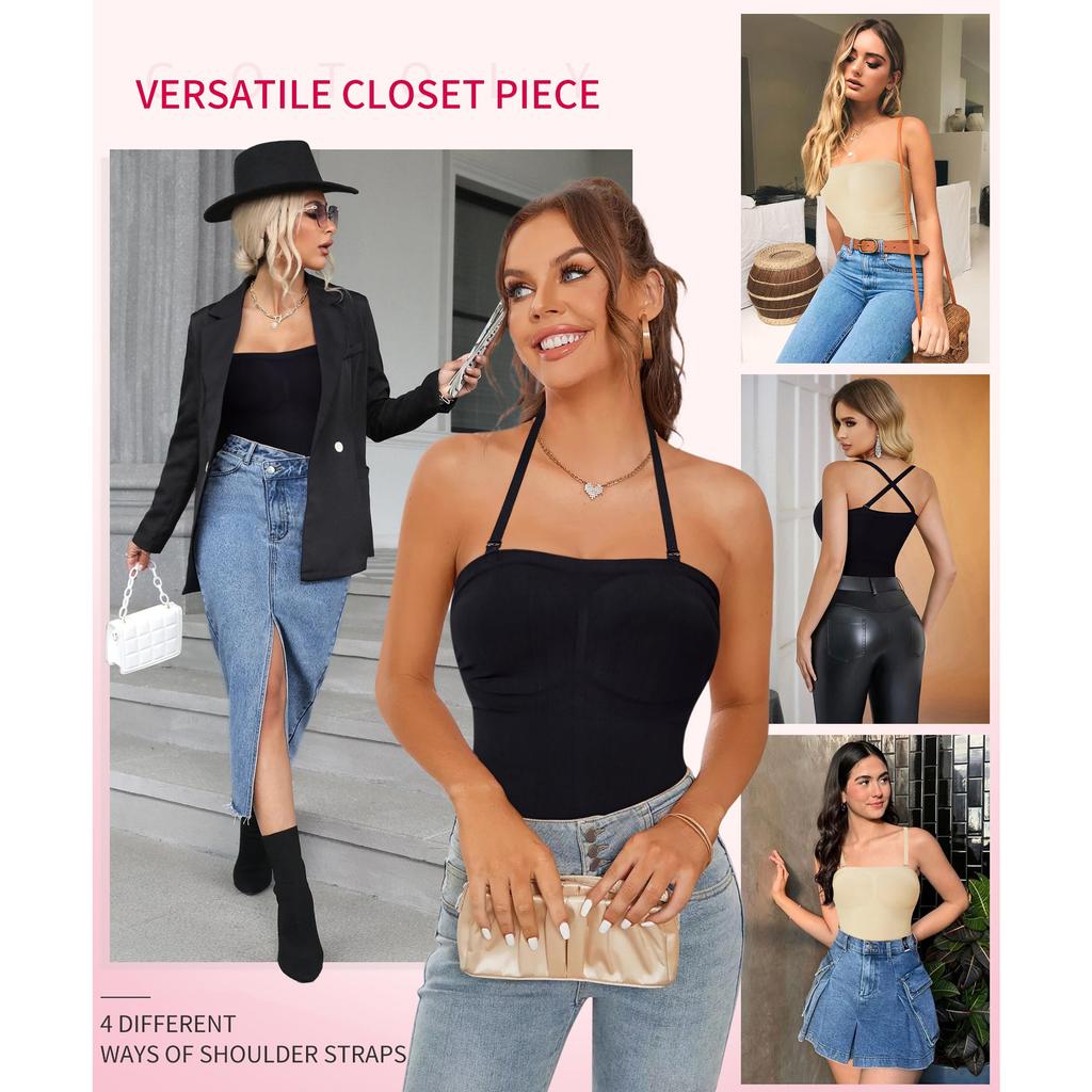 Strapless Shapewear Bodysuit for Women Full Body Shaper Tummy Control Romper Under Dresses Seamless Mid Thigh Jumpsuit Tops