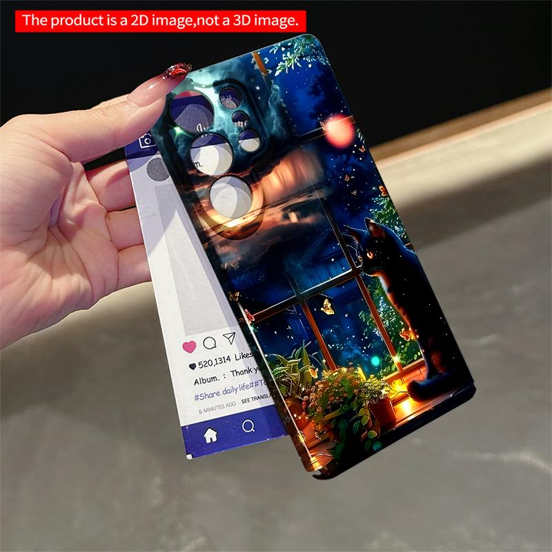 2DFlat Samsung phone case Midnight Cat by the Window with Butterfly Dreams Applicable to Galaxy S23 S24 S25ULTRA S26 A12 A14 A15 A16 A54 A55