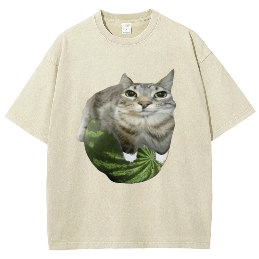 Watermelon Cat Silly Cat Meme T-Shirt Summer Sport Loose T Shirt Tops Shirt Is A Stylish Unisex Top for Both Men and Women