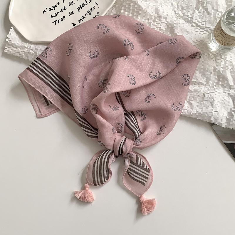 Премиальный хлопковый и льняной шелковый шарф, шарф для защиты шеи, маленький свежий квадратный шарф, цветочный платок для головы, повязка для волос, аксессуары для волос с бахромой