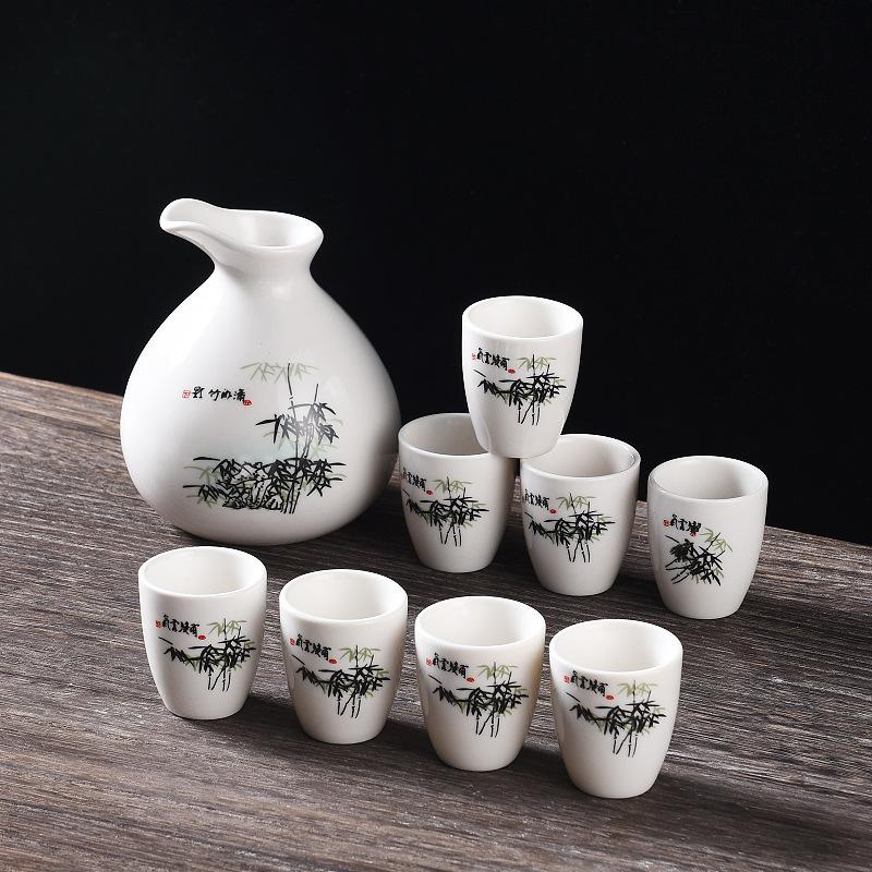 Керамический набор для саке в японском стиле, креативный винтажный, один кувшин, восемь чашек, набор для саке и вина, домашняя барная посуда, керамическая посуда для напитков, новый