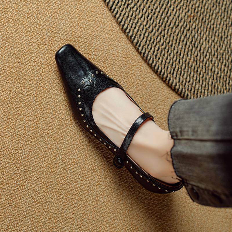 Мода 2025 Новые Весенние Женские Туфли Квадратный Носок Женская Обувь Ретро Мелкие Натуральная Кожа Женские Туфли Овчина Мэри Джейнс