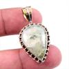 Natural Prehnite Gemstone 925 Solid Sterling Silver Two Tone Pendant 1.5" G6C76