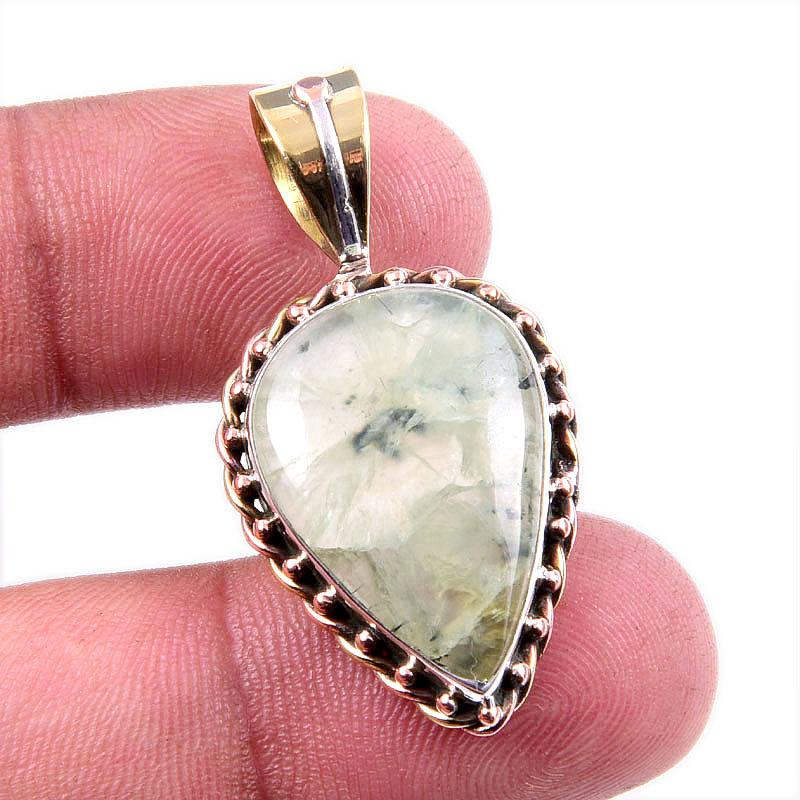 Натуральный пренит драгоценный камень 925 проба стерлинговое серебро двухцветный кулон 1,5" G6C76
