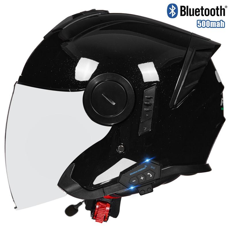 Мотоциклетный шлем 3/4 Шлем для езды Двойное зеркало с Bluetooth-гарнитурой Мотошлем Шлем для электромобиля