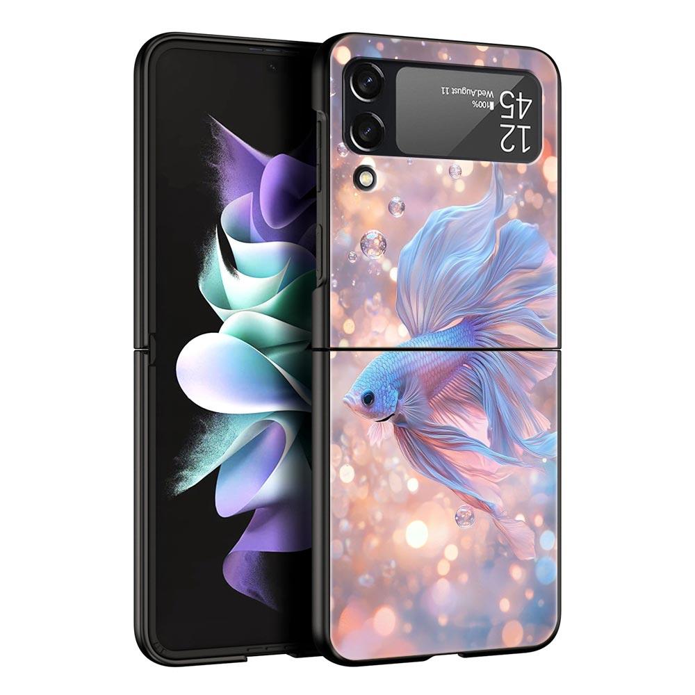 Жесткий чехол из поликарбоната с изображением золотой рыбки для Samsung Galaxy Z Flip 7 6 5 4 Черный чехол для Galaxy Z Flip 3 Складной корпус Fundas Сумка