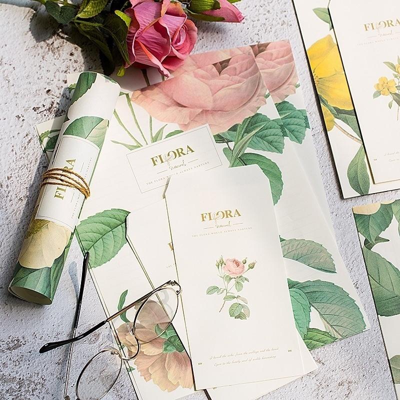 1 Набор Каваи Эстетичный Цветочный Конверт для Приглашений Милые Благодарственные Открытки Приглашения (3 конверта + 6 листов бумаги для писем)