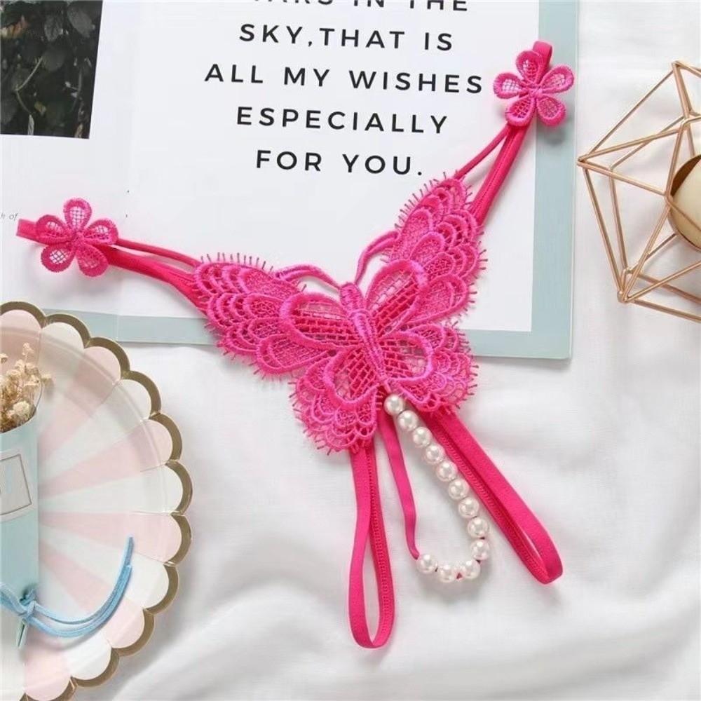 Embroidered Butterfly Flower Lace Pearl Panties Low Waist Thin Belt Thong  Valentine's Day Gift