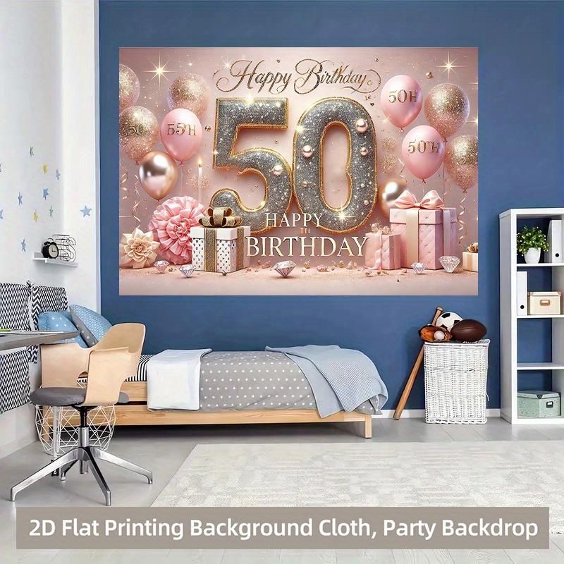 1 piece of 2D background fabric, a vibrant polyester background fabric for celebrating a 50th birthday with joy
